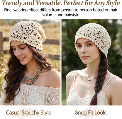 Ababalaya Women's 100% Cotton Handmade Crochet Hat Boho Beanie