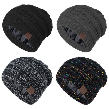 Beanies Women Satin Lined Beanie Winter Hats for Women Silk Lined Slouchy Beanie for Winter Warm Knit Cuffed Beanie Hat