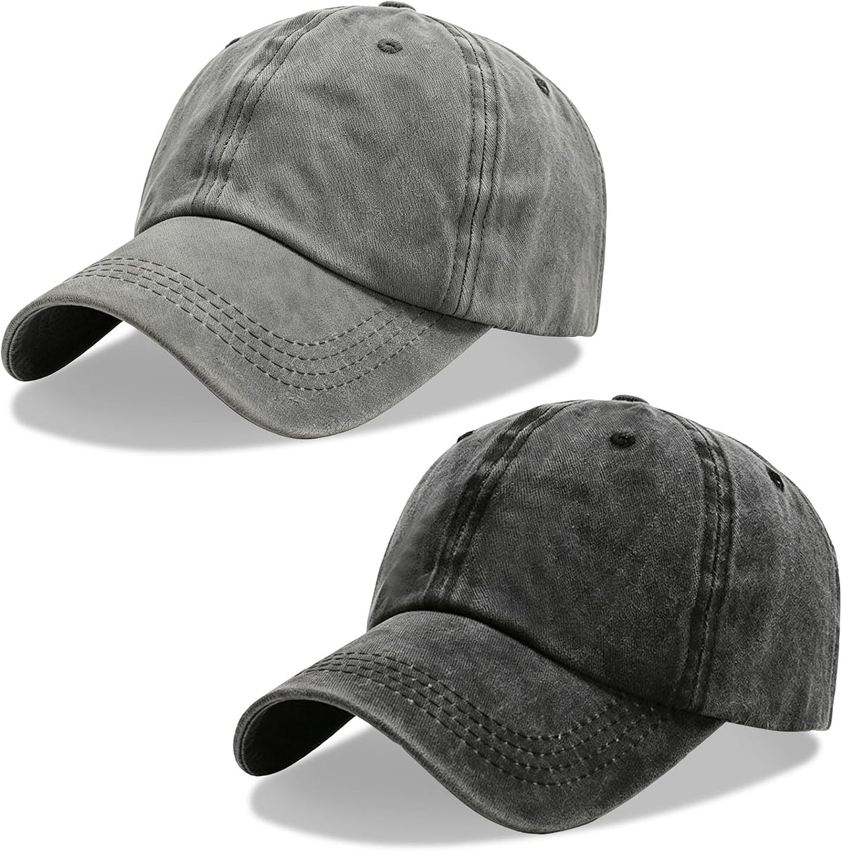2Pack Vintage Washed Cotton Baseball Caps, Adjustable Low Profile Dad Hat, Unconstructed Distressed Plain Cap for Men Women