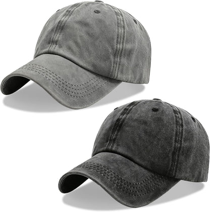 2Pack Vintage Washed Cotton Baseball Caps, Adjustable Low Profile Dad Hat, Unconstructed Distressed Plain Cap for Men Women