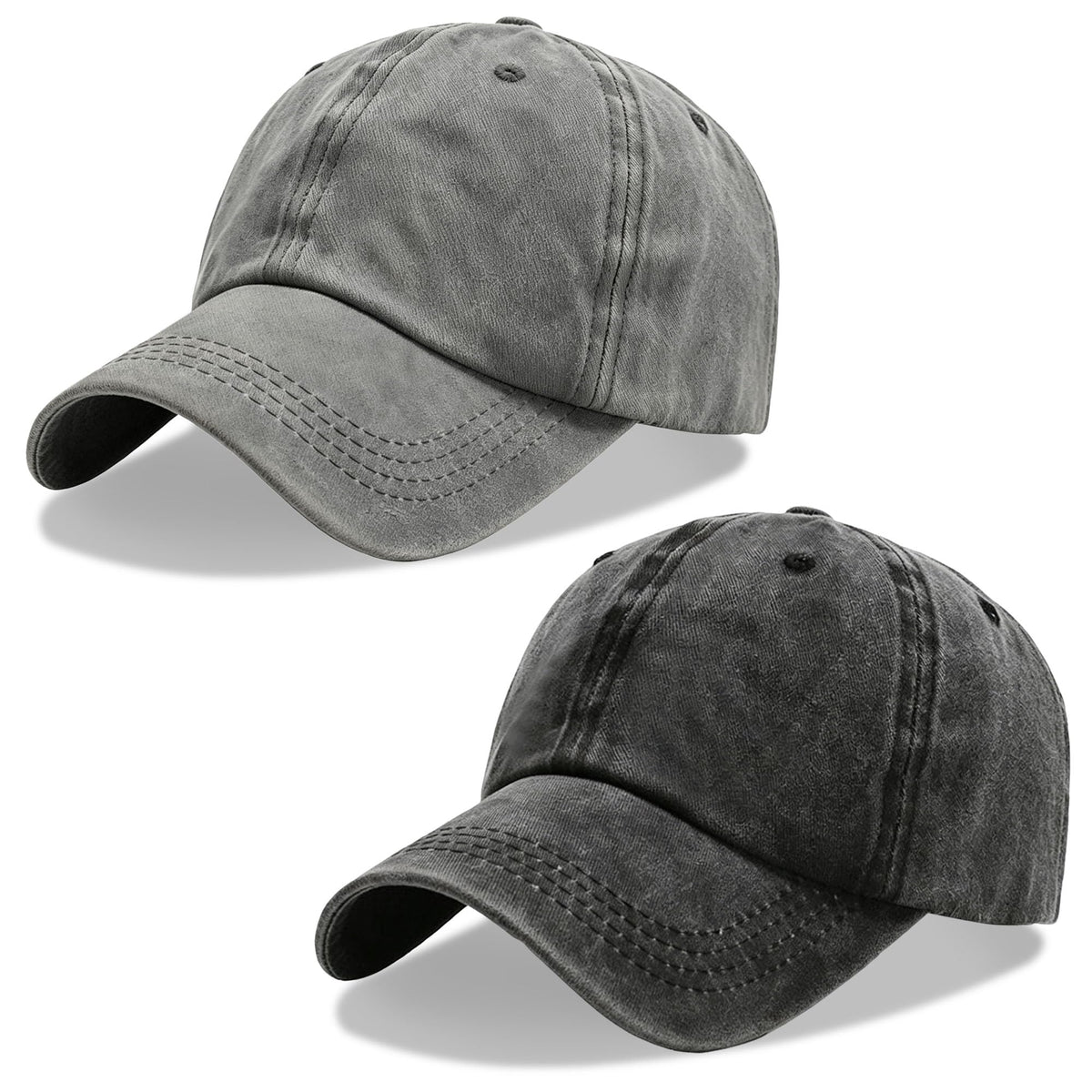2Pack Vintage Washed Cotton Baseball Caps, Adjustable Low Profile Dad Hat, Unconstructed Distressed Plain Cap for Men Women
