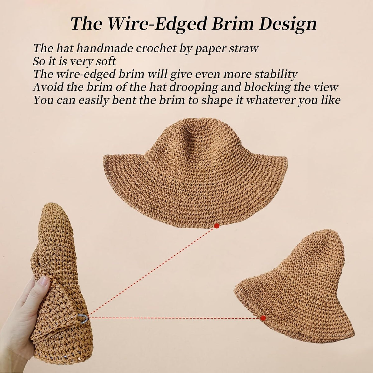 Floppy Big Beach Straw Hats for Women Foldable Summer Wide Brim Packable Sun Hat Womens Travel Straw Fedora Hat