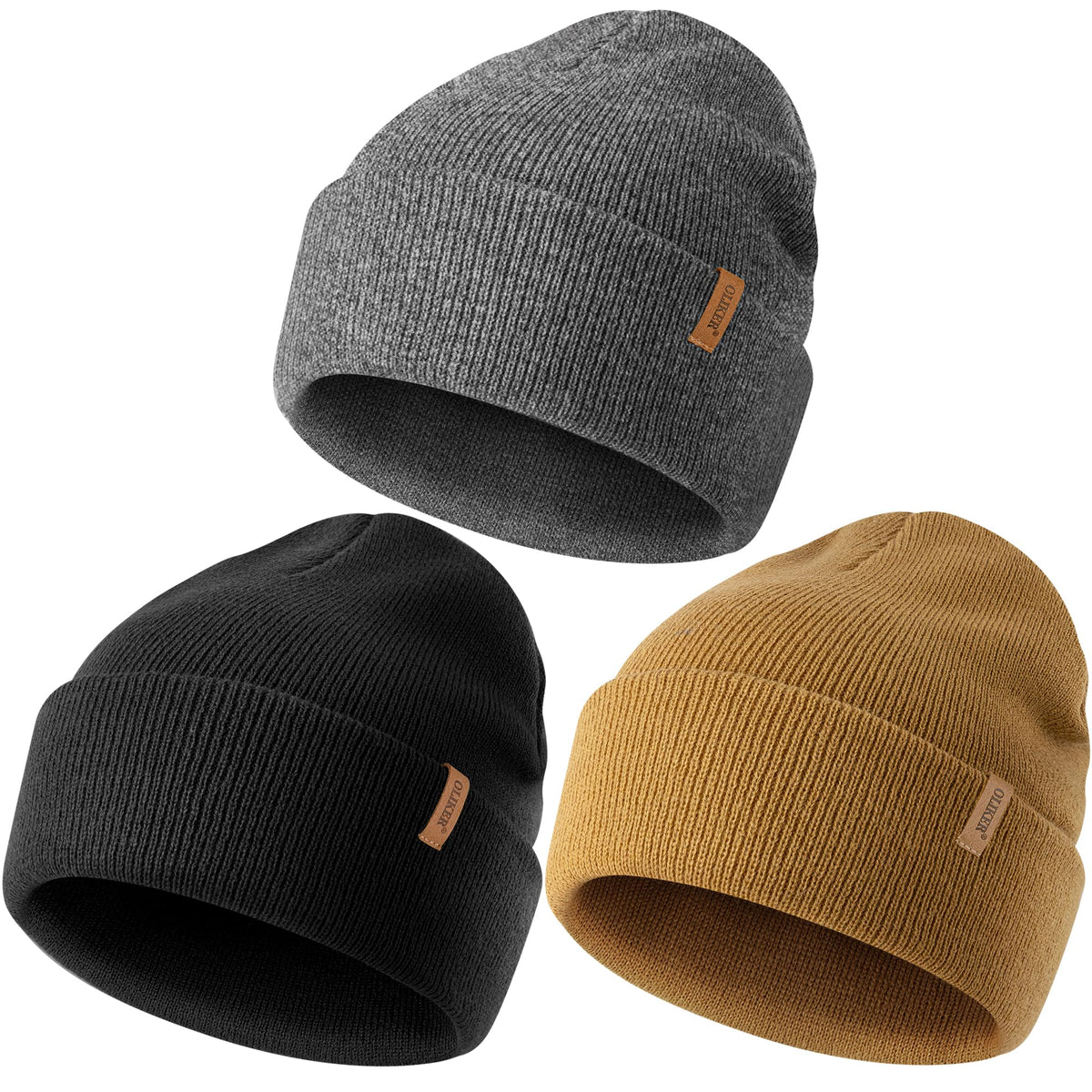 3 Pack Beanie for Men Women, Winter Double Layer Warm Hat Skull Cap
