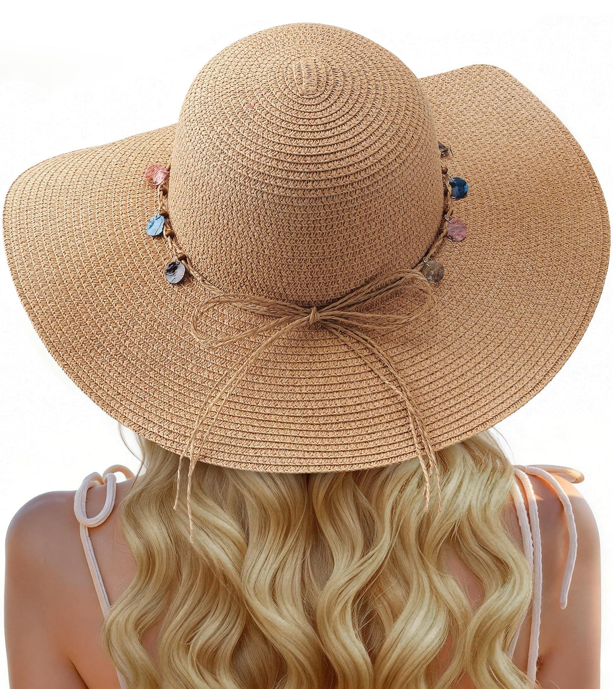 Trifabricy Beach Sun Straw Hats for Women, Wide Brim Sun Hat UPF Protection