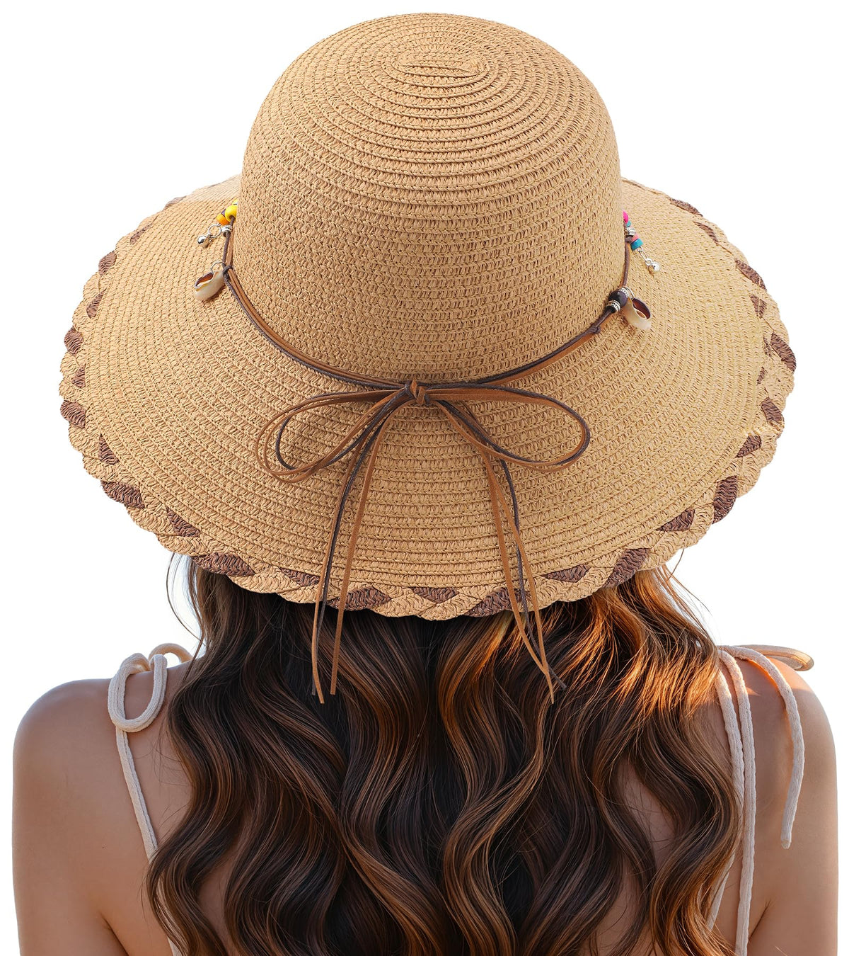 Trifabricy Beach Sun Straw Hats for Women, Wide Brim Sun Hat UPF Protection