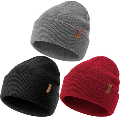 3 Pack Beanie for Men Women, Winter Double Layer Warm Hat Skull Cap