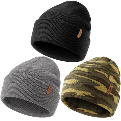 3 Pack Beanie for Men Women, Winter Double Layer Warm Hat Skull Cap