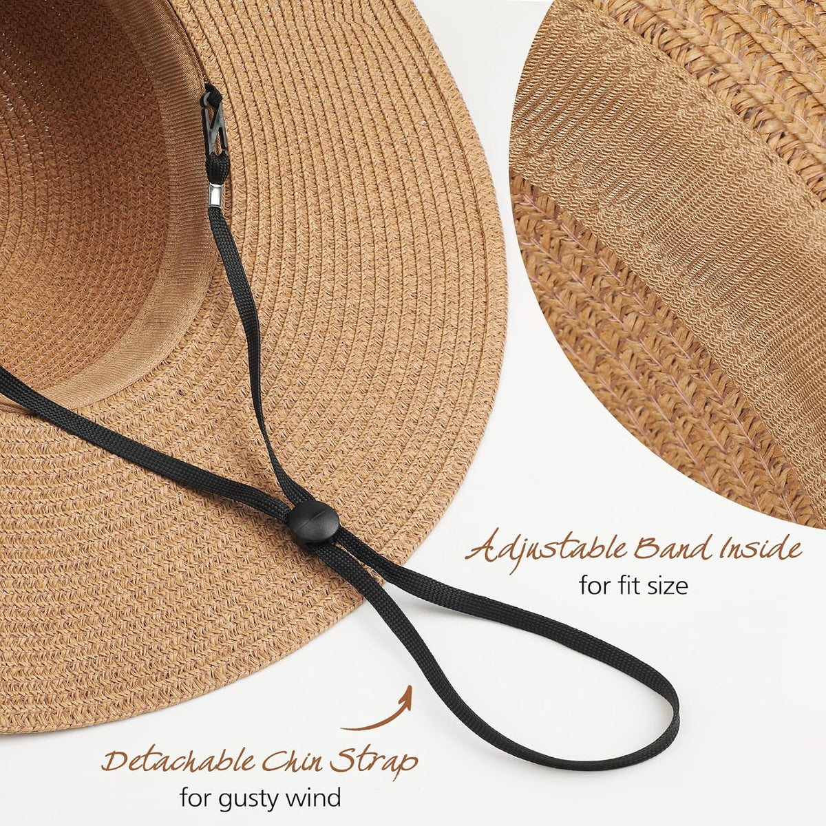 Trifabricy Beach Sun Straw Hats for Women, Wide Brim Sun Hat UPF Protection