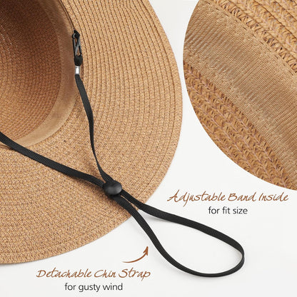 Trifabricy Beach Sun Straw Hats for Women, Wide Brim Sun Hat UPF Protection