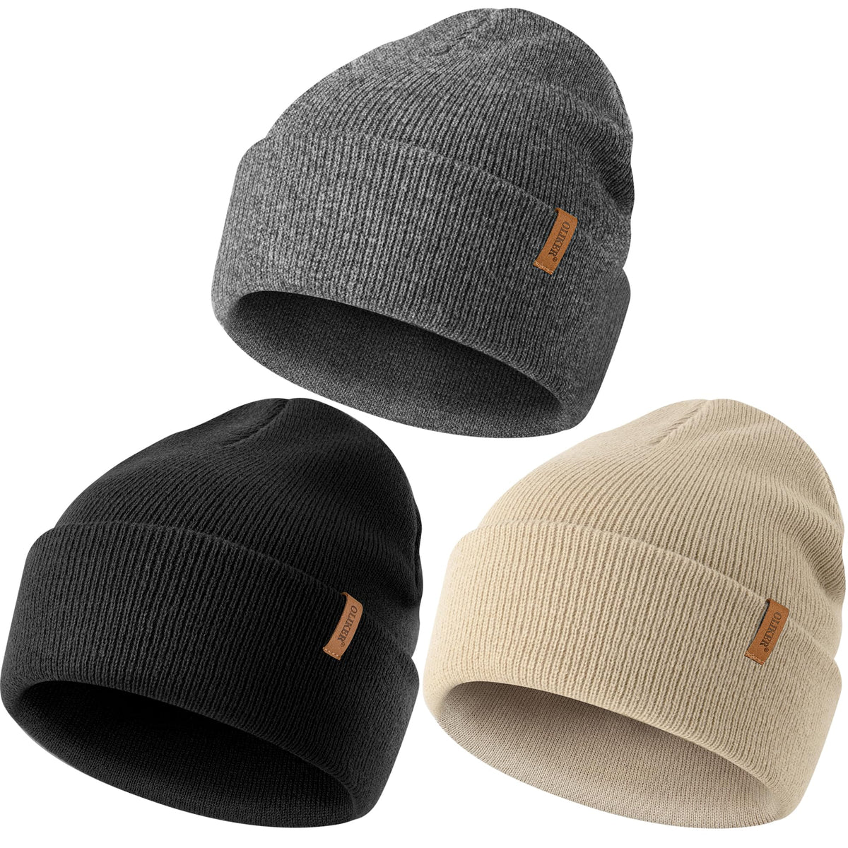 3 Pack Beanie for Men Women, Winter Double Layer Warm Hat Skull Cap