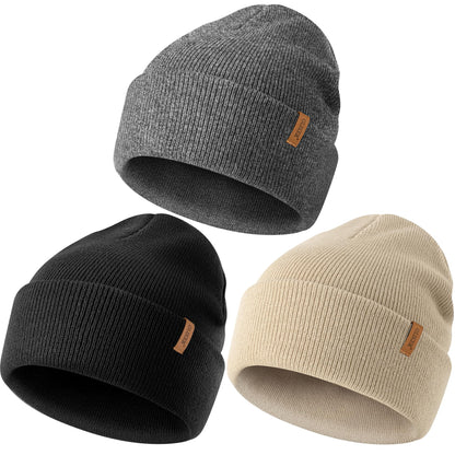 3 Pack Beanie for Men Women, Winter Double Layer Warm Hat Skull Cap