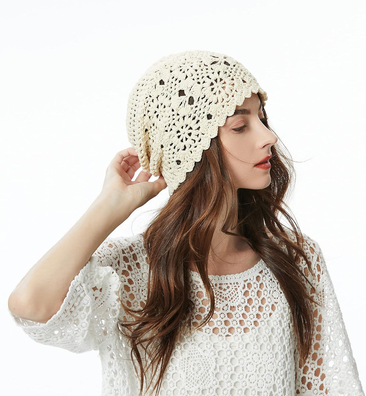 ZLYC Women Cotton Crochet Slouchy Beanie Hat Handmade Knit Summer Skull Cap