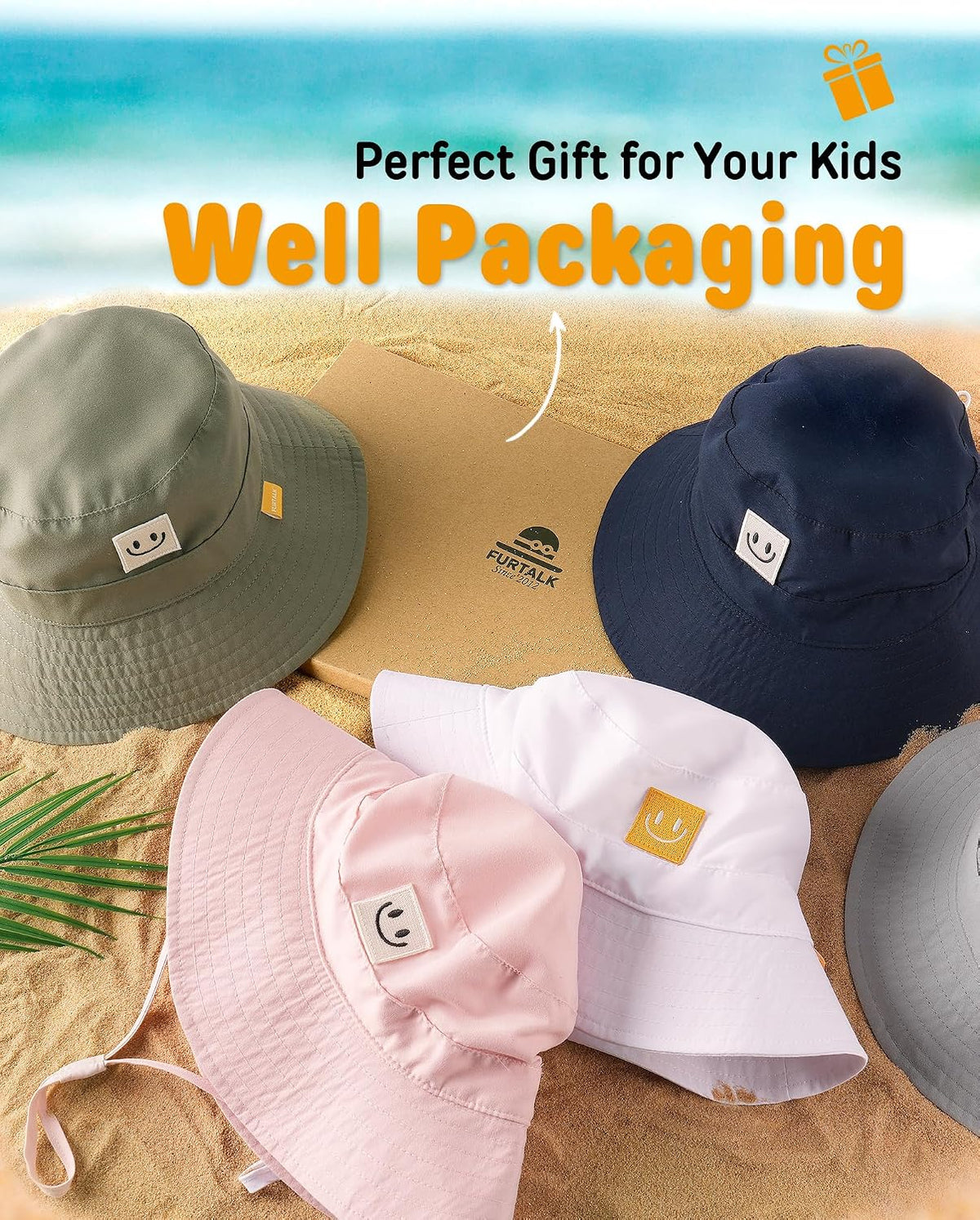 FURTALK Baby Sun Hat Toddler Bucket Hat Beach Smile Face UPF 50+