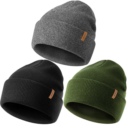 3 Pack Beanie for Men Women, Winter Double Layer Warm Hat Skull Cap