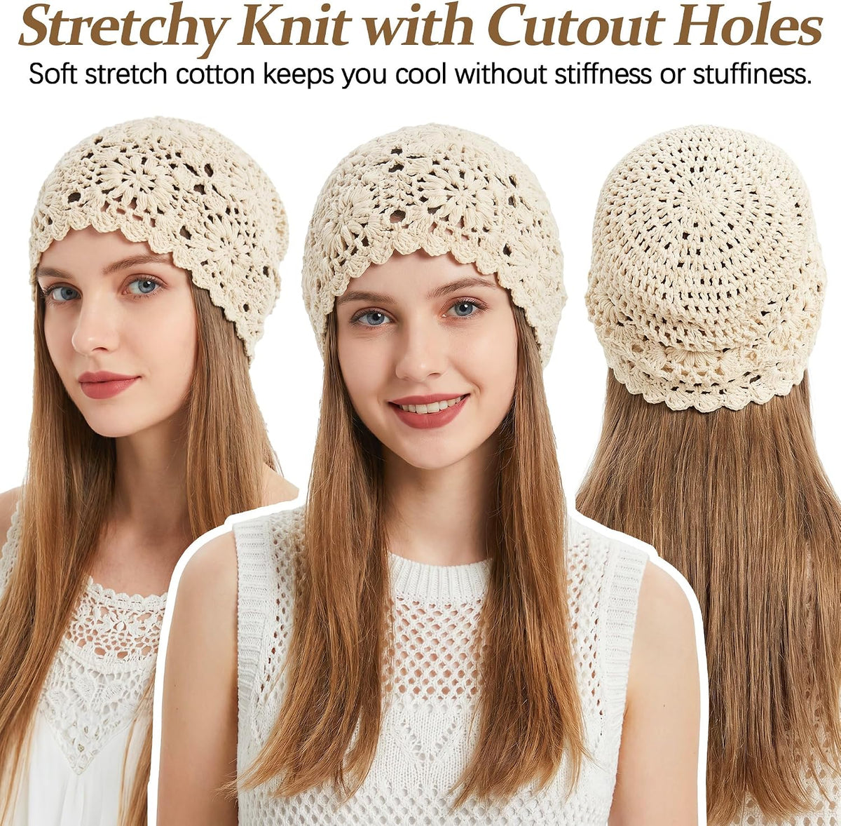 Ababalaya Women's 100% Cotton Handmade Crochet Hat Boho Beanie