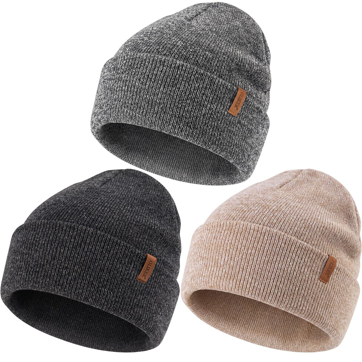 3 Pack Beanie for Men Women, Winter Double Layer Warm Hat Skull Cap