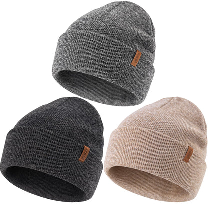 3 Pack Beanie for Men Women, Winter Double Layer Warm Hat Skull Cap