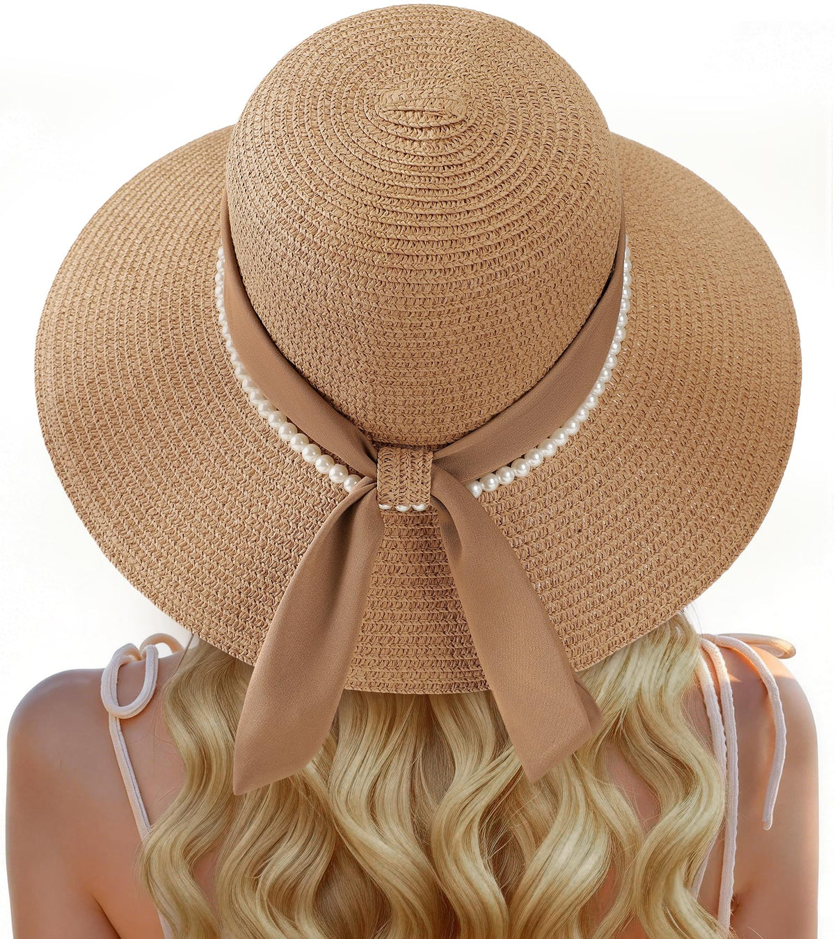 Trifabricy Beach Sun Straw Hats for Women, Wide Brim Sun Hat UPF Protection