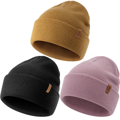 3 Pack Beanie for Men Women, Winter Double Layer Warm Hat Skull Cap
