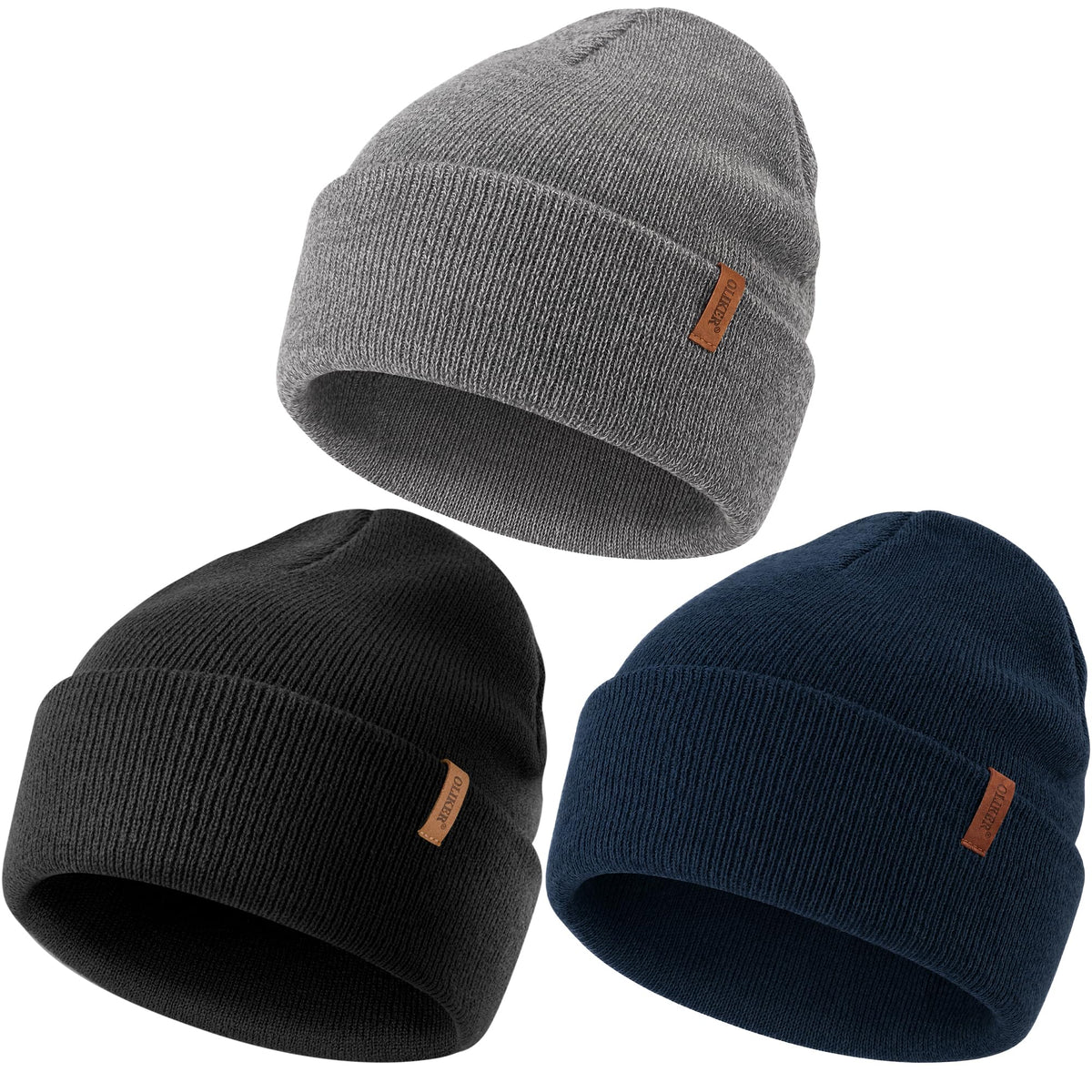 3 Pack Beanie for Men Women, Winter Double Layer Warm Hat Skull Cap