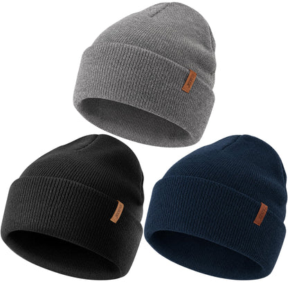 3 Pack Beanie for Men Women, Winter Double Layer Warm Hat Skull Cap