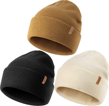 3 Pack Beanie for Men Women, Winter Double Layer Warm Hat Skull Cap
