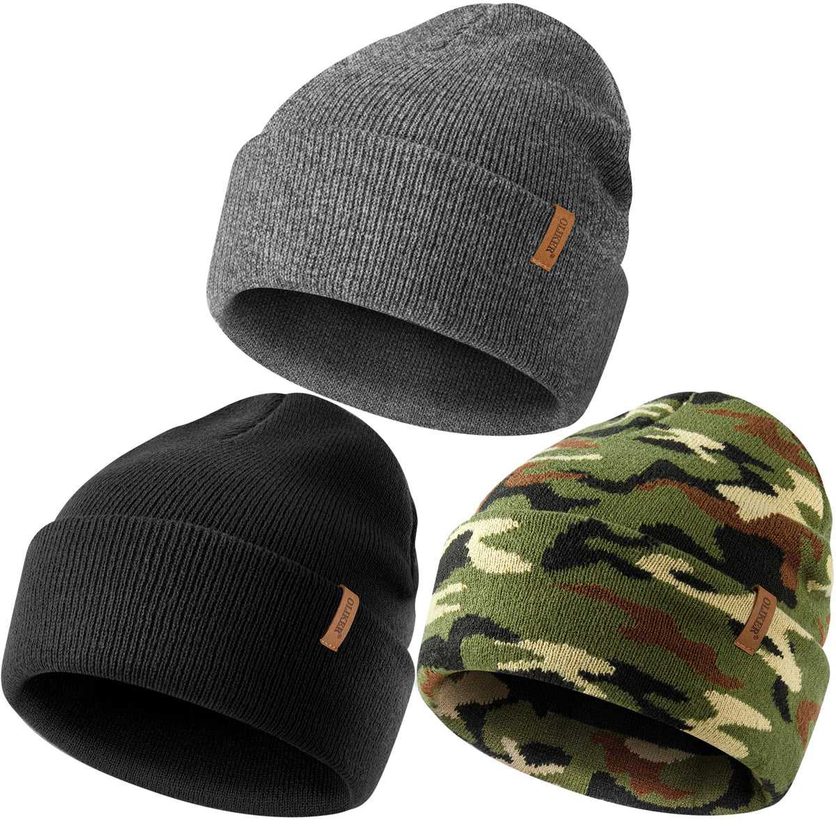 3 Pack Beanie for Men Women, Winter Double Layer Warm Hat Skull Cap