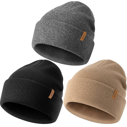 3 Pack Beanie for Men Women, Winter Double Layer Warm Hat Skull Cap
