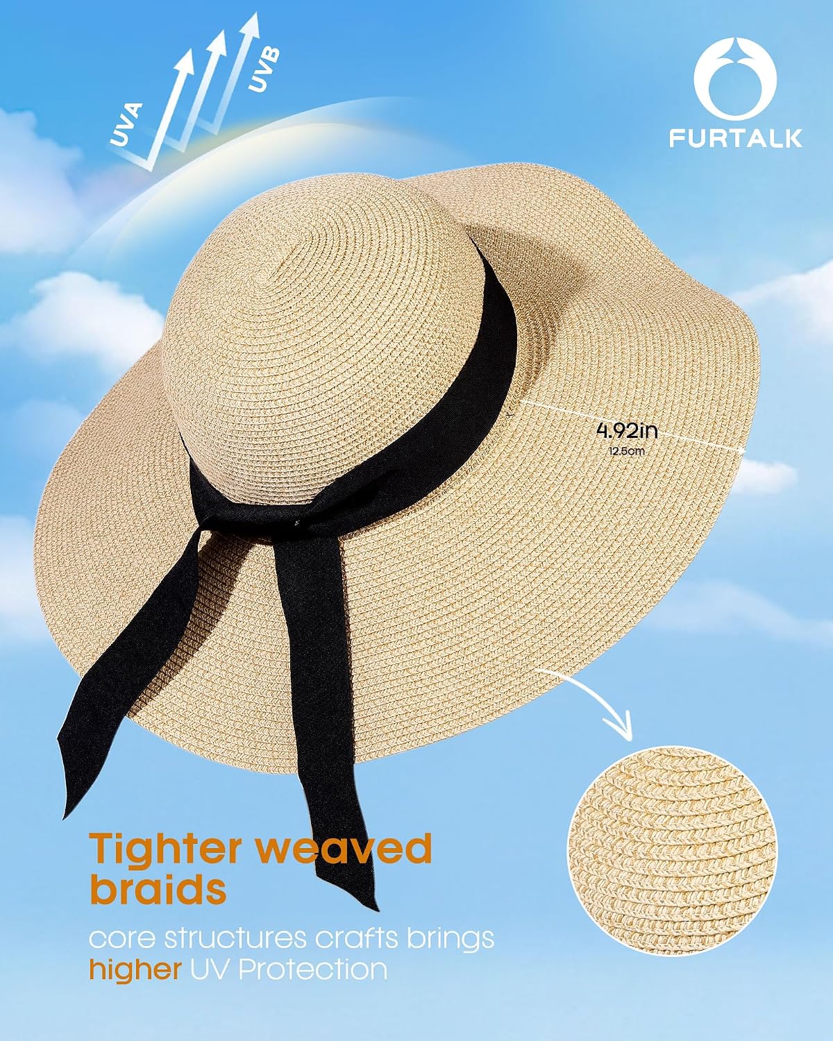 FURTALK Womens Sun Straw Hat Wide Brim Floppy Summer Beach Hats for Women