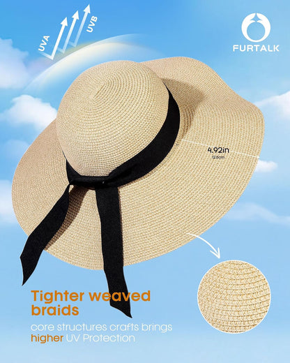 FURTALK Womens Sun Straw Hat Wide Brim Floppy Summer Beach Hats for Women