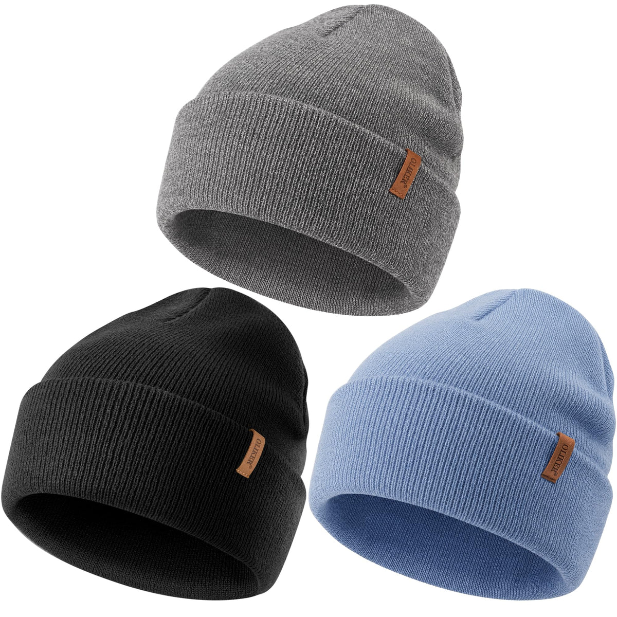 3 Pack Beanie for Men Women, Winter Double Layer Warm Hat Skull Cap