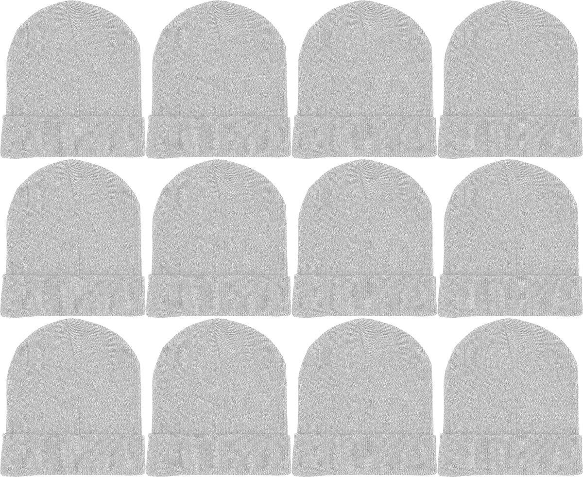 12 Pack Winter Beanie Hats for Men Women, Warm Cozy Knitted Cuffed Skull Cap, Wholesale