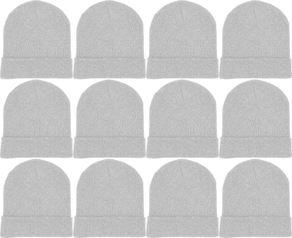 12 Pack Winter Beanie Hats for Men Women, Warm Cozy Knitted Cuffed Skull Cap, Wholesale